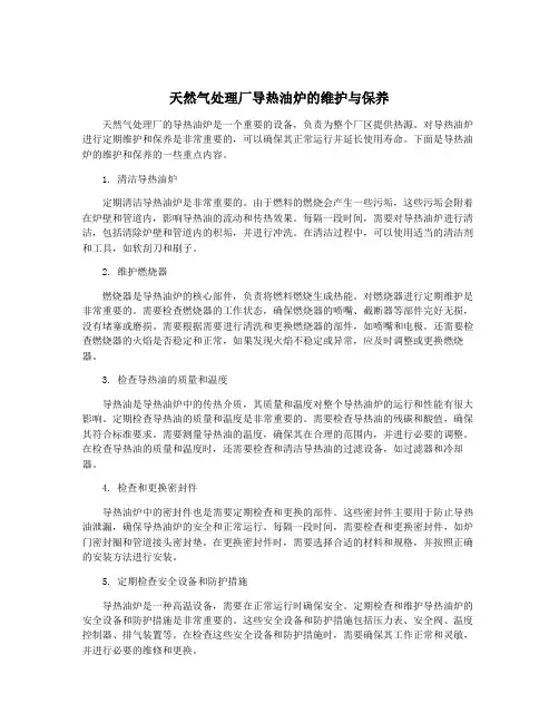 天然气处理厂导热油炉的维护与保养