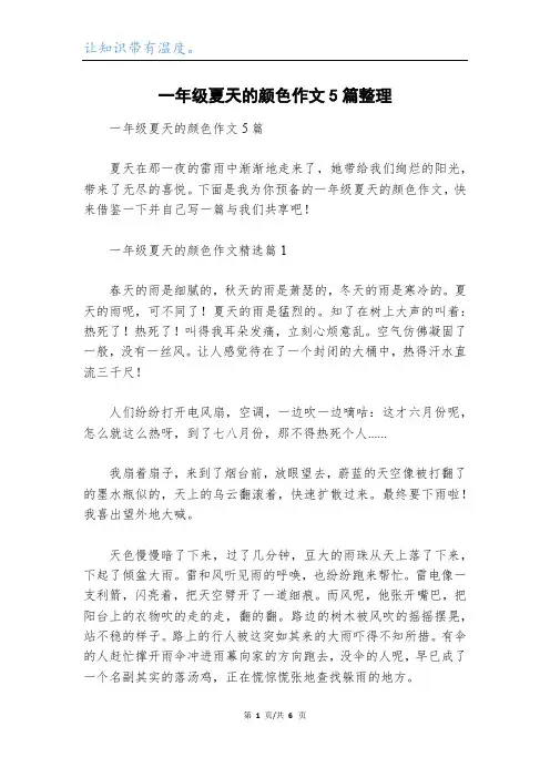 一年级夏天的颜色作文5篇整理