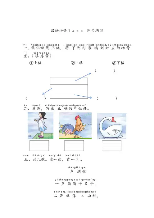 汉语拼音aoe 同步练习2024~2025学年语文一年级上册统编版