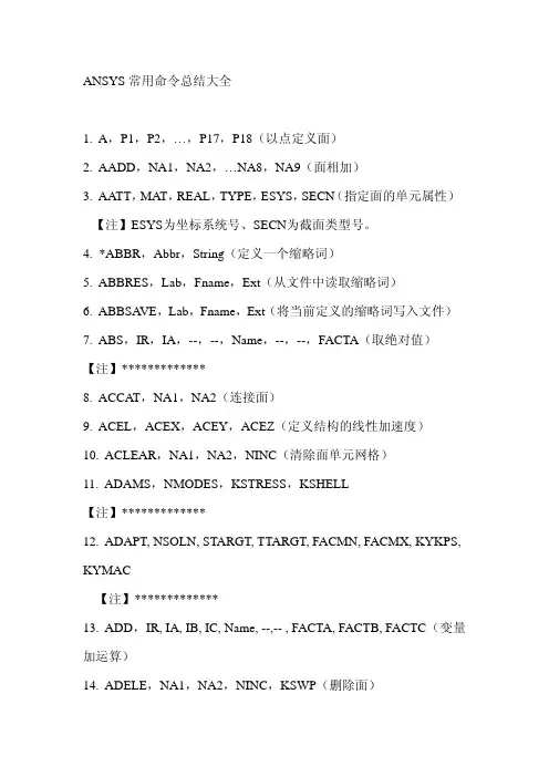 ANSYS常用命令总结大全