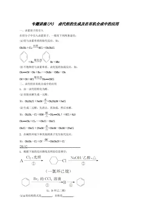 专题讲座(6) 卤代烃的生成及在有机合成中的应用