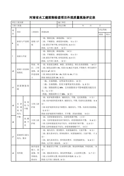 河南省水工建筑物检查项目外观质量现场评定表(全)