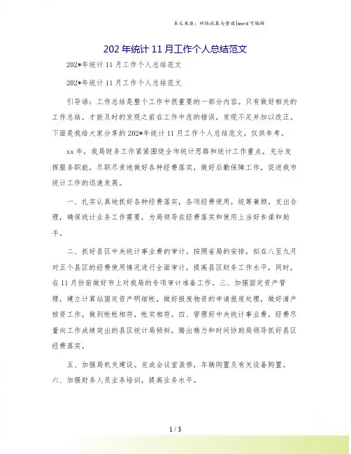 202年统计11月工作个人总结范文