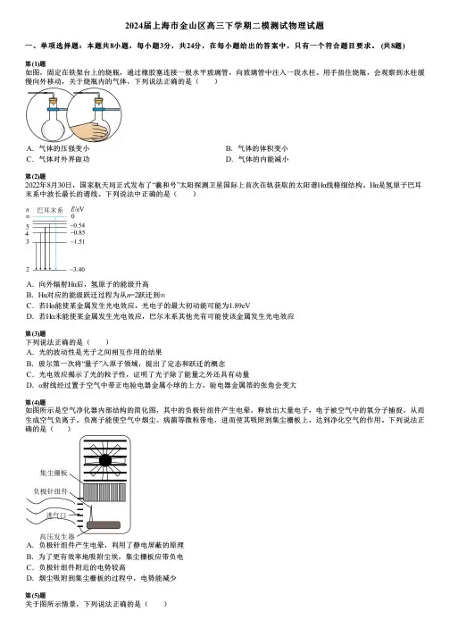 2024届上海市金山区高三下学期二模测试物理试题