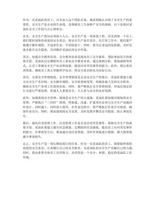 采油队安全工作心得体会
