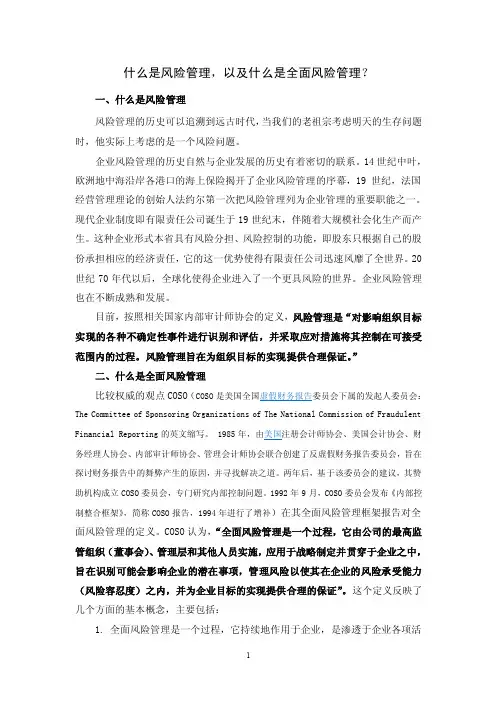 什么是风险管理，以及什么是全面风险管理
