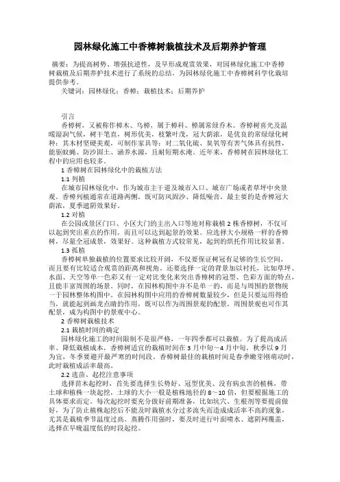 园林绿化施工中香樟树栽植技术及后期养护管理