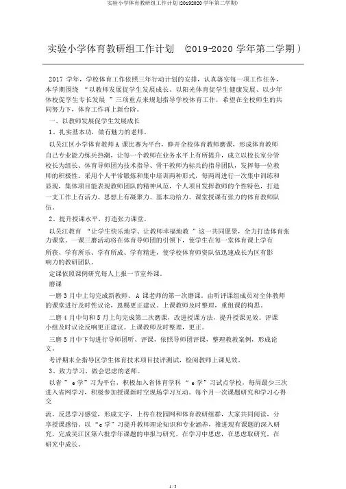 实验小学体育教研组工作计划(20192020学年第二学期)