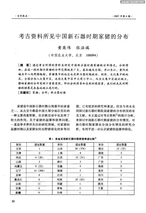 考古资料所见中国新石器时期家猪的分布