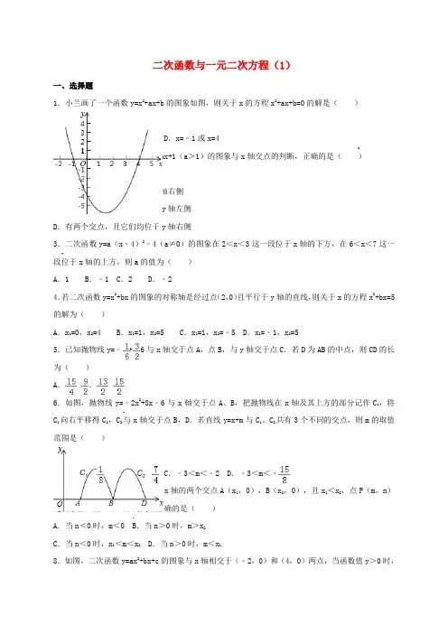 四川省雅安市2016届中考数学模拟测试试题(二次函数与一元二次方程)(一)(无答案)