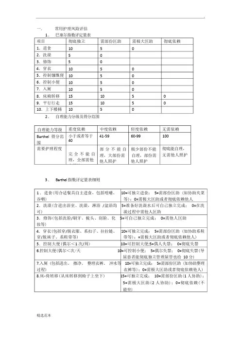 常用护理风险评估量表