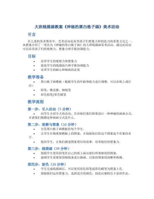 大班线描画教案《神秘的黑白格子画》美术活动