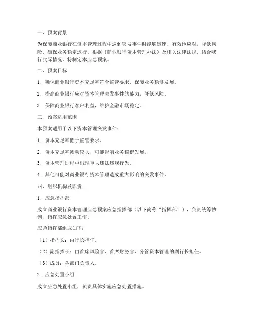 商业银行资本管理应急预案