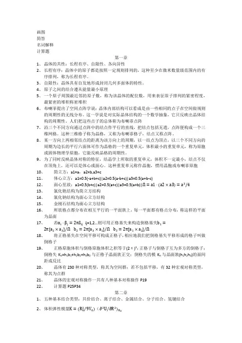 固体物理各章节重点总结
