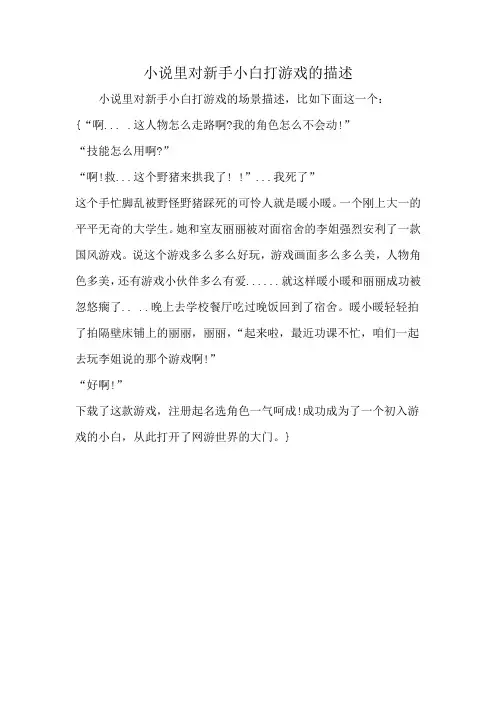 小说里对新手小白打游戏的描述