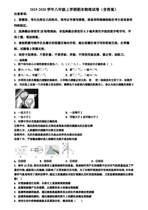 北京市丰台区2019-2020学年物理八年级上学期期末检测试题