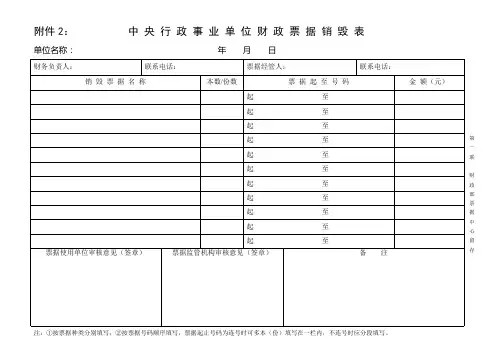 中央单位财政票据核销登记表