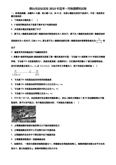 烟台市达标名校2018年高考一月物理模拟试卷含解析