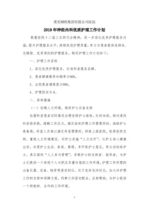 2019年神经内科优质护理服务年工作计划_36389
