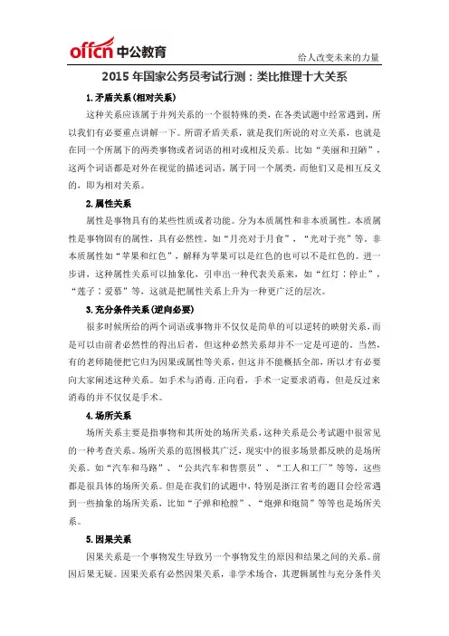 2015年贵州公务员考试行测：类比推理十大关系