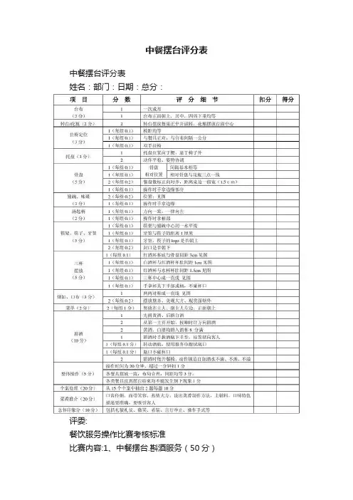 中餐摆台评分表