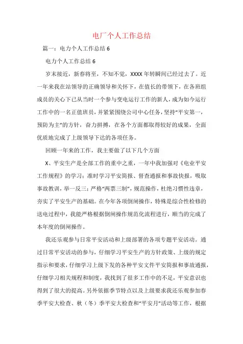 电厂个人工作总结