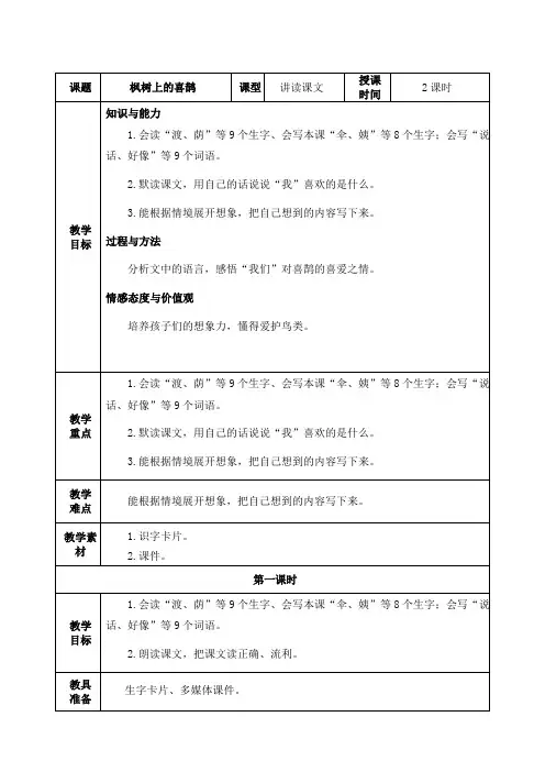 部编版二年级语文下册《枫树上的喜鹊》教案教学设计(详案)