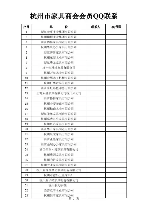 杭州市家具商会会员通讯录