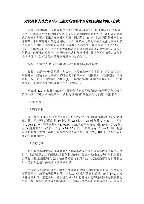 对比分析充填式和平片无张力疝修补术治疗腹股沟疝的临床疗效