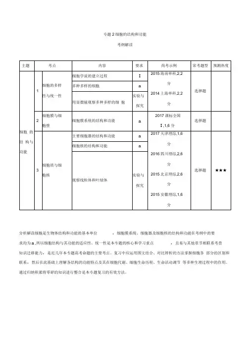 2019版高考生物(课标版)一轮复习讲学案：专题2细胞的结构和功能Word版含答案