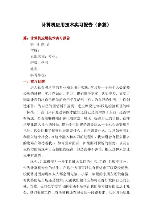 计算机应用技术实习报告(多篇)