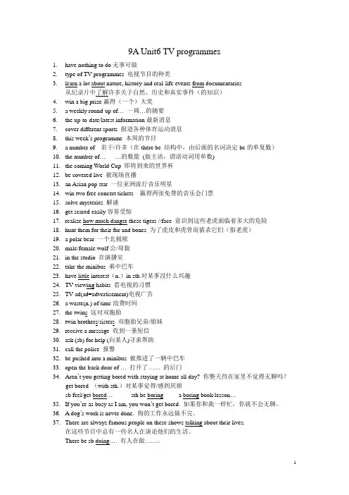 牛津译林版九年级英语上册9A U6重点短语和句子