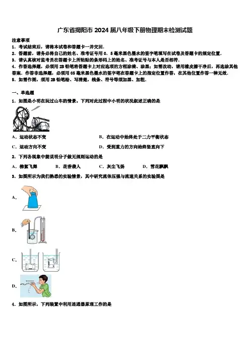 广东省揭阳市2024届八年级下册物理期末检测试题含解析