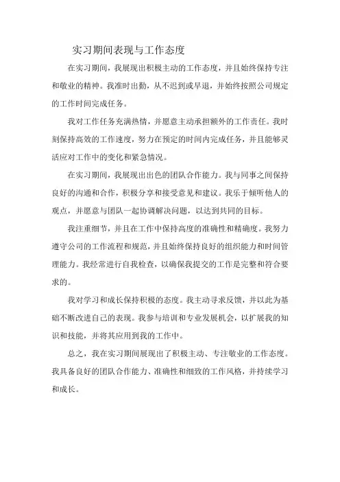 实习期间表现与工作态度
