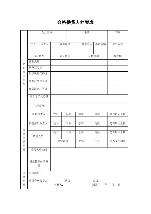合格供货方档案表(空白)