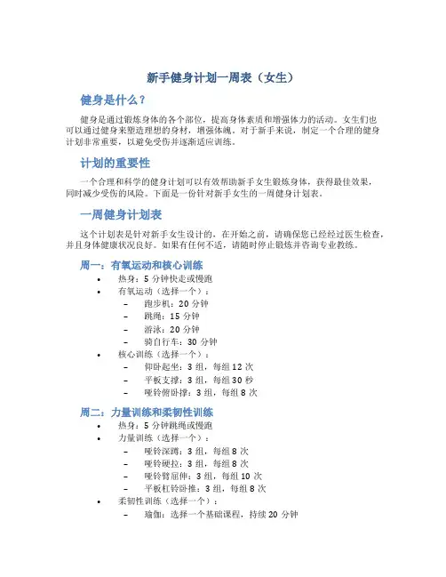 新手健身计划一周表 女生