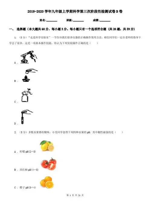 2019-2020学年九年级上学期科学第三次阶段性检测试卷B卷