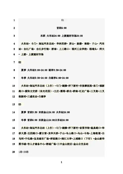 最新福州公交线路 、时刻表