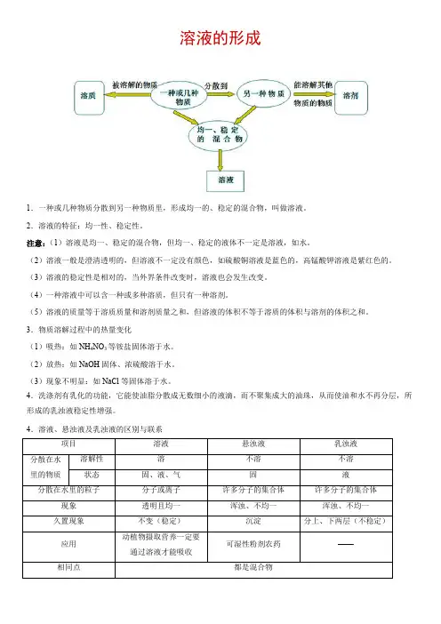 《溶液的形成》经典例题及解析