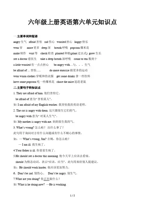 六年级上册英语第六单元知识点