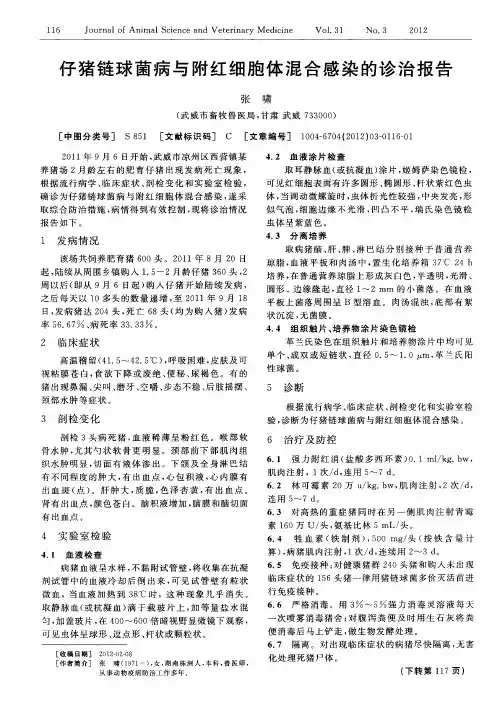 仔猪链球菌病与附红细胞体混合感染的诊治报告