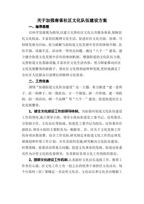 社区文化队伍建设方案