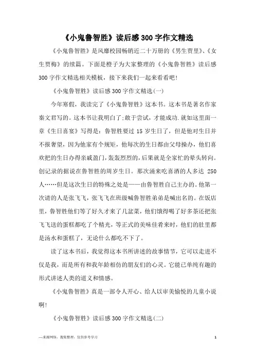 《小鬼鲁智胜》读后感300字作文精选