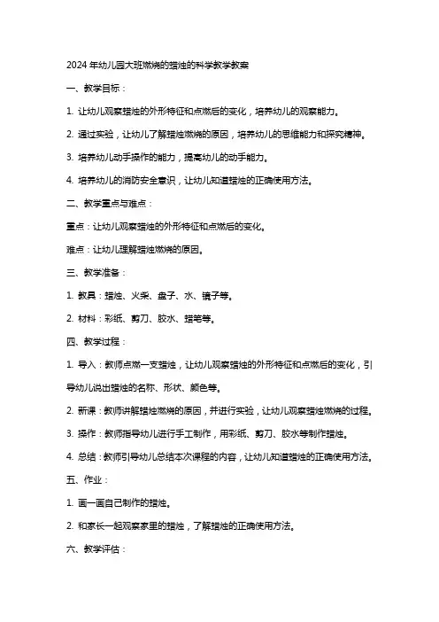 2024年幼儿园大班燃烧的蜡烛的科学教学教案