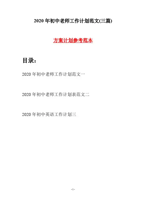 2020年初中老师工作计划范文(三篇)