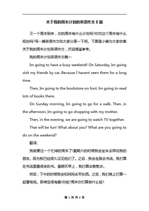 关于我的周末计划的英语作文5篇