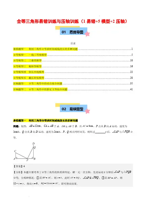 全等三角形易错训练与压轴训练(1易错+5模型+2压轴)(解析版)2024-2025学年八年级数学上册