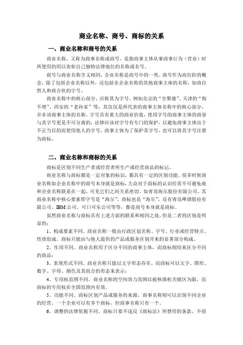 商标、商号、商业名称的区别