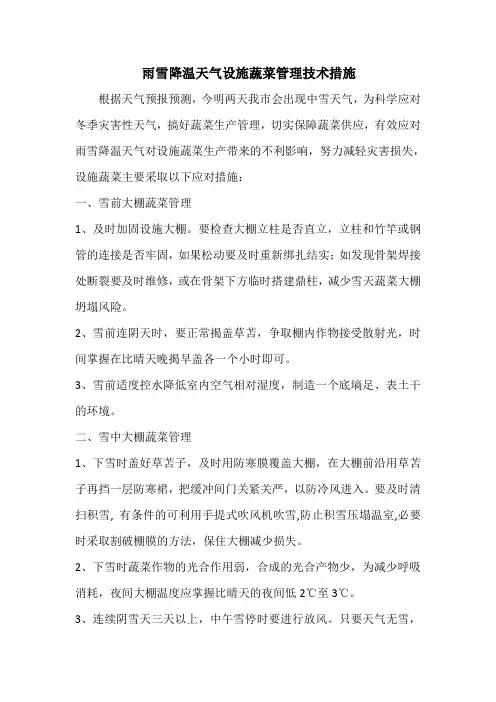 雨雪降温天气设施蔬菜管理技术措施