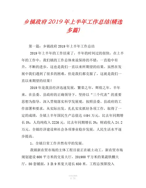 乡镇政府2019年上半年工作总结(精选汇编)